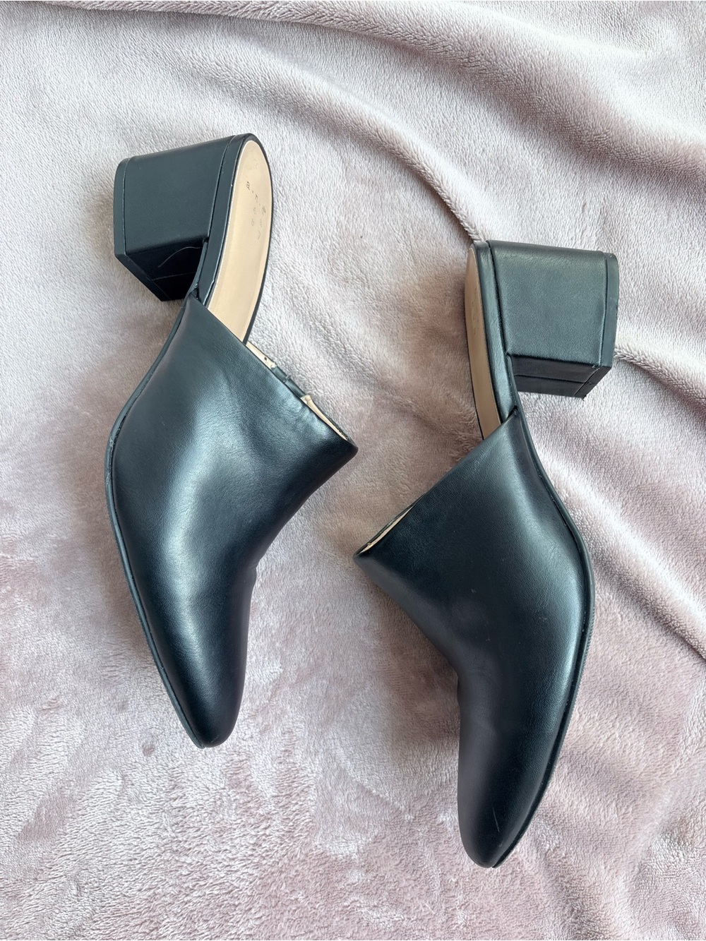 Black Pointed Toe Block Heel Mules Size 7.5